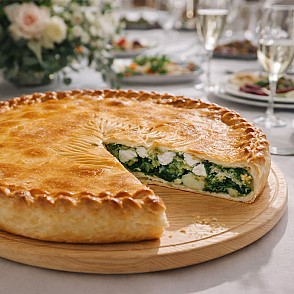 Пирог с рыбой хек, шпинатом и брокколи