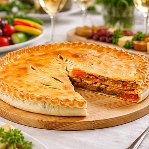 Пирог с говядиной и овощами гриль