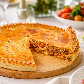 Пирог с курицей и овощами гриль