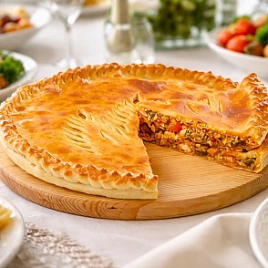 Пирог с курицей и овощами гриль